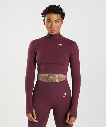 Gymshark Vital Seamless 2.0 High Neck Midi Ženske Ošišane Majice Bordo | HR 3648CTV